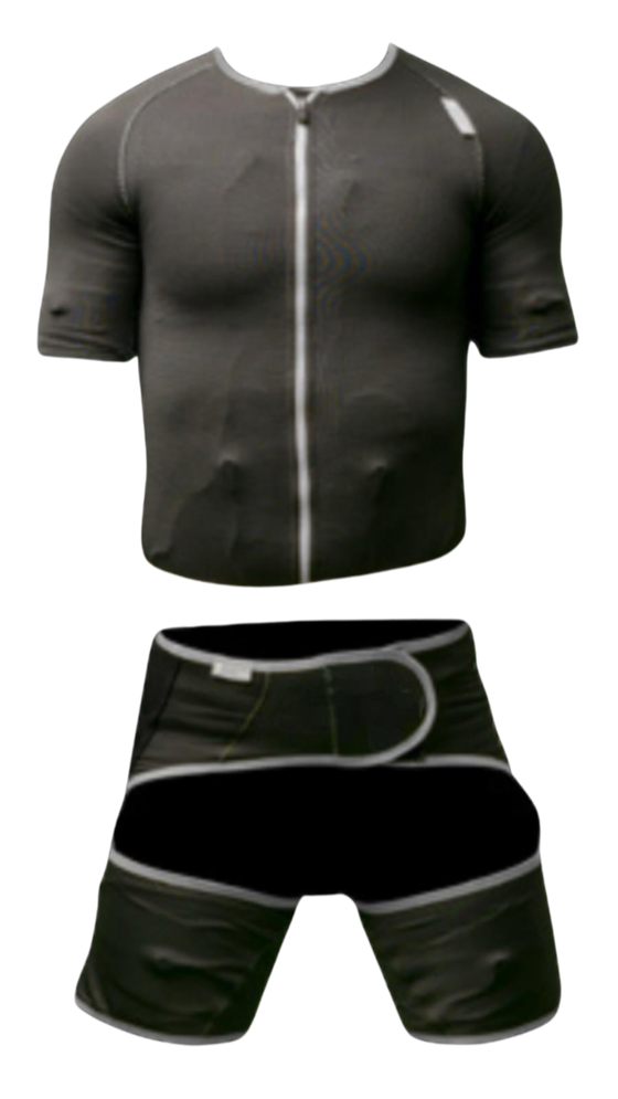 NeuroVolt wireless EMS training suit: a vest and shorts lined with electrode pads